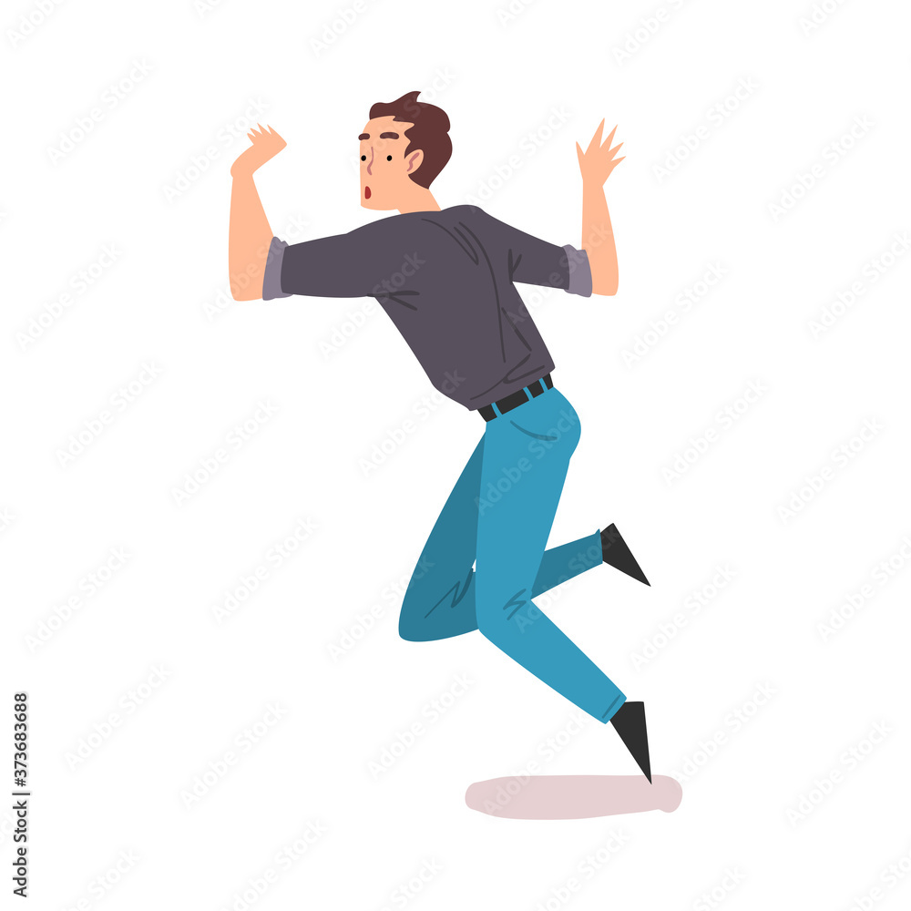Man Stumbling and Falling Down, Man with Shocked Facial Expression Cartoon Style Vector Illustration on White Background