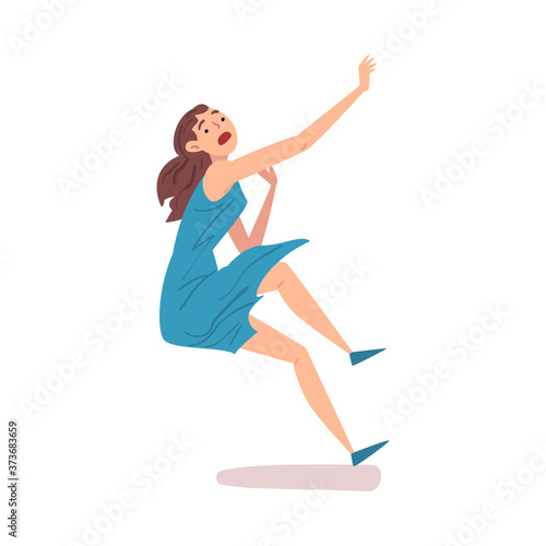 Shocked Young Woman Falling Down, Female Person with Frightened Expression on her Face Cartoon Style Vector Illustration