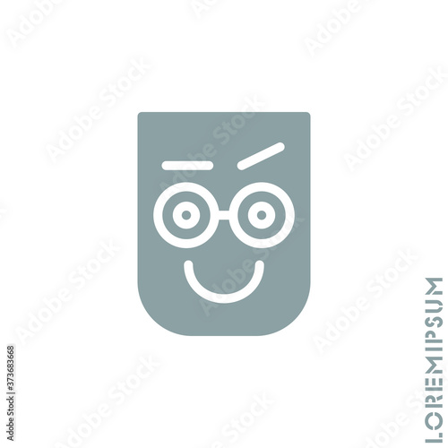 Big Smile contented smile with raised eyebrow Emoticon Icon Vector Illustration. Style. Laughing, emotion icon. Fun, face vector. Humor, smile, positive symbol. style sign. Gray on white background 