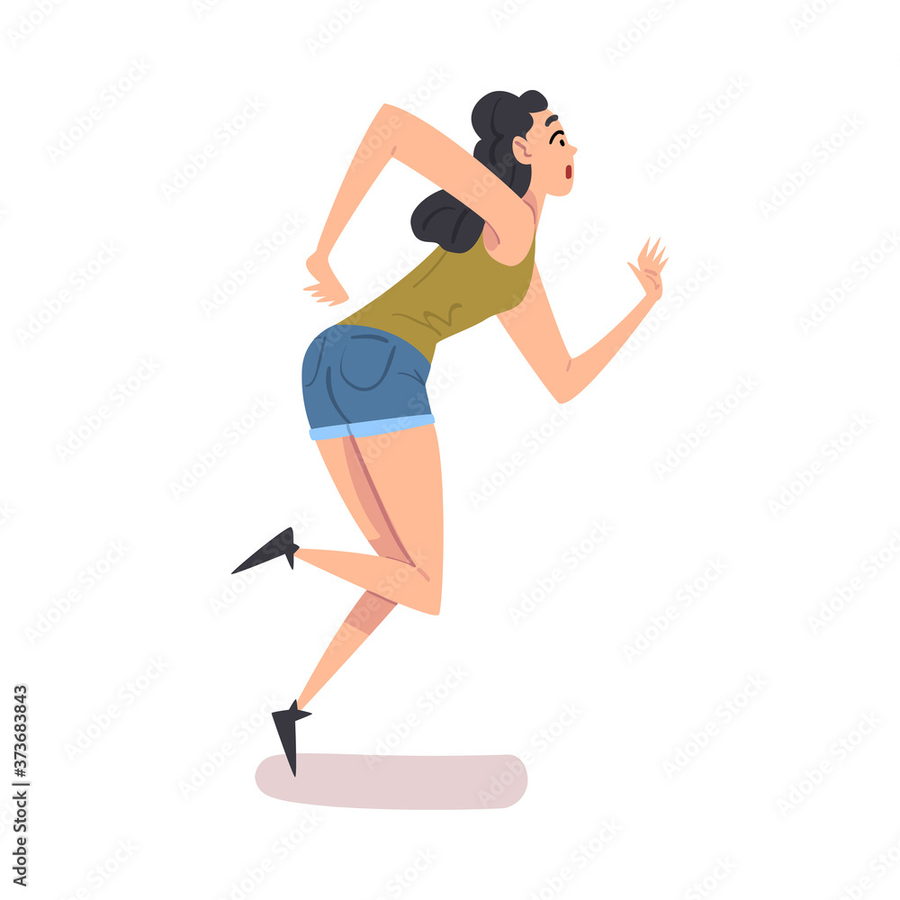 Young Stumbling and Falling Down Forward, Female Person with Frightened Expression on her Face Cartoon Style Vector Illustration
