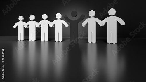 Fotografía Black Lives Matter concept of a black figure standing up for equality and diversity amongst the BAME community whilst amongst white people