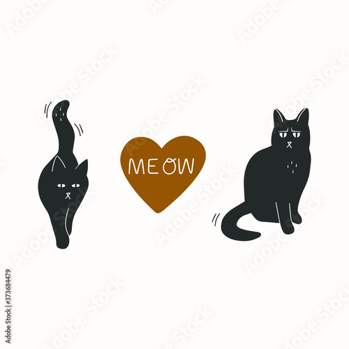 Cat silhouettes set Isolated on white background. Vector illustration cats in different poses.