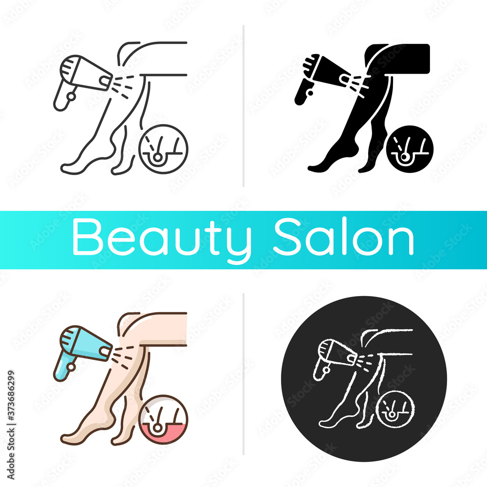 Laser hair removal icon. Depilation procedure. Device for shaving unwanted  hair. Epilator. Personal hygiene. Beautician services. Linear black and RGB  color styles. Isolated vector illustrations Stock Vector | Adobe Stock