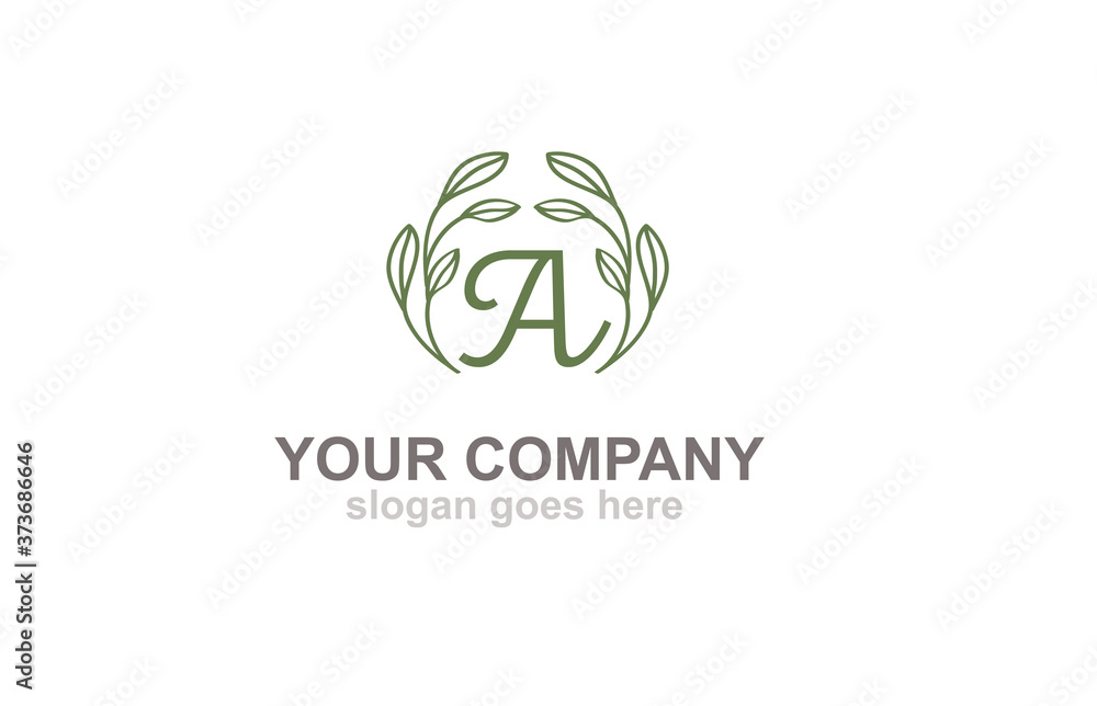 Letter A Green Leaf Royal Logo 