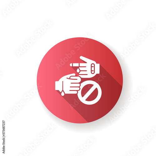 No diseases and wounds red flat design long shadow glyph icon. Aqua park, swimming pool rule. Blood infections prevention, access restriction. Injured hands silhouette RGB color illustration