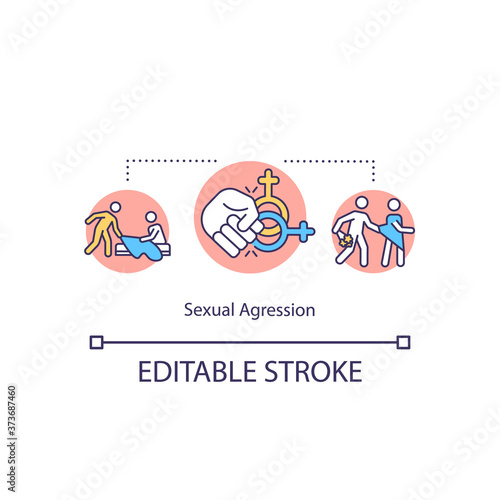 Sexual aggression concept icon. Assault and domestic violence. Stop harassment. Sexual education idea thin line illustration. Vector isolated outline RGB color drawing. Editable stroke