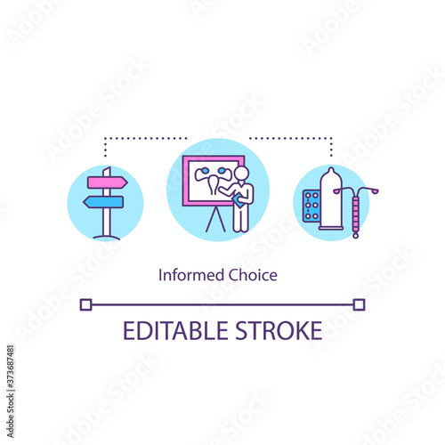 Informed choice concept icon. Contraception method. Fertilization for woman and man. Sexual education idea thin line illustration. Vector isolated outline RGB color drawing. Editable stroke