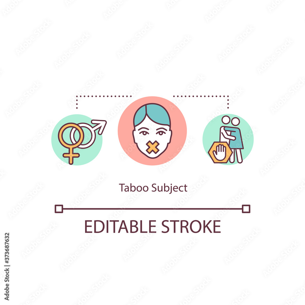 Taboo subject concept icon. No talk about intimate intercourse. Forbidden question. Sexual education idea thin line illustration. Vector isolated outline RGB color drawing. Editable stroke Taboo subject concept icon. No talk about intimate intercourse. Forbidden question. Sexual education idea thin line illustration. Vector isolated outline RGB color drawing. Editable stroke