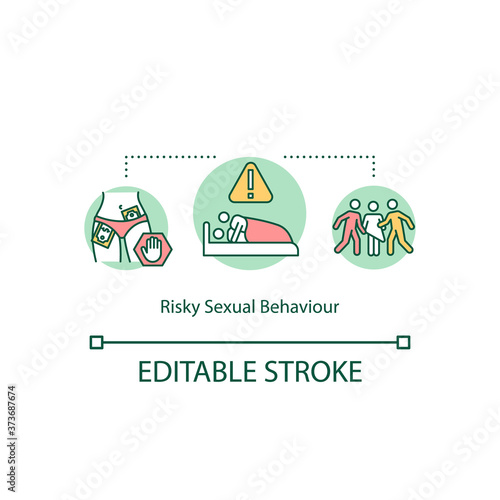 Risky sexual behaviour concept icon. Assault and harassment. Sex work. Not safe intercourse. Sexual education idea thin line illustration. Vector isolated outline RGB color drawing. Editable stroke