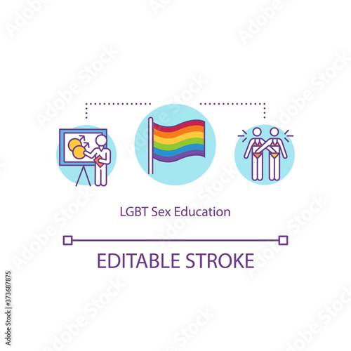 LGBT sex education concept icon. Homosexual relationship. Gay couple intercourse. Sexual education idea thin line illustration. Vector isolated outline RGB color drawing. Editable stroke