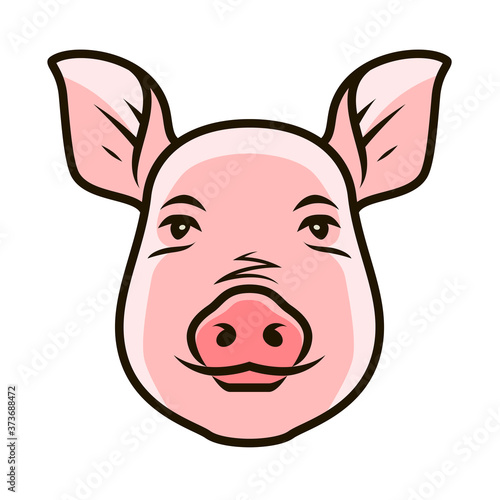 Cute pig portrait symbol. Farm animal, food concept