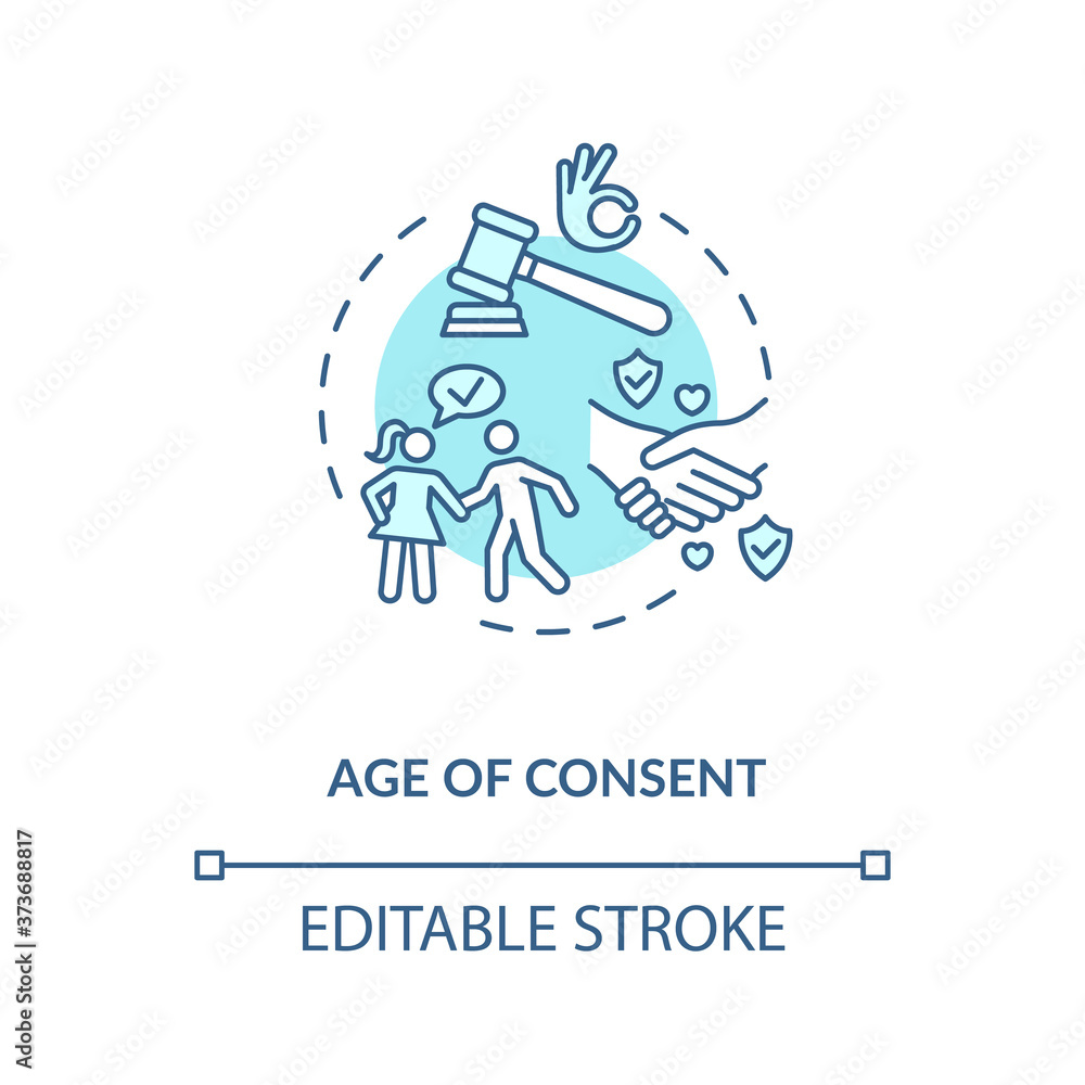 Age of consent concept icon. Sex partners mutual agreement. Legal issues of sexual education idea thin line illustration. Vector isolated outline RGB color drawing. Editable stroke