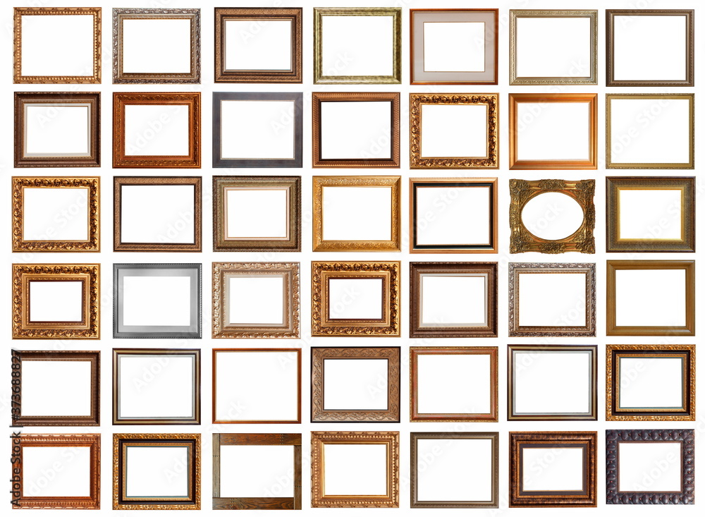 Fototapeta premium frames for paintings antique gold gilding set isolated on white background