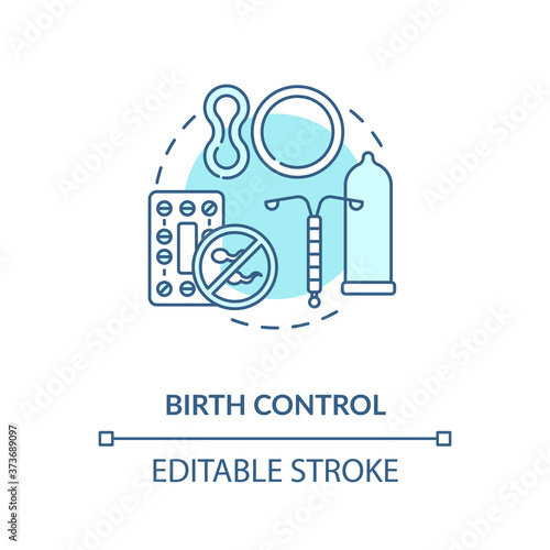 Birth control concept icon. Safe sex, pregnancy prevention idea thin line illustration. Family planning, male and female contraception. Vector isolated outline RGB color drawing. Editable stroke