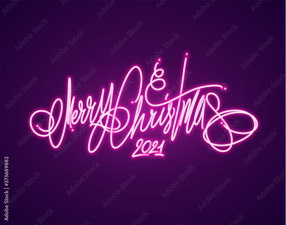 Merry Christmas glowing neon sign. Vector Illustration.