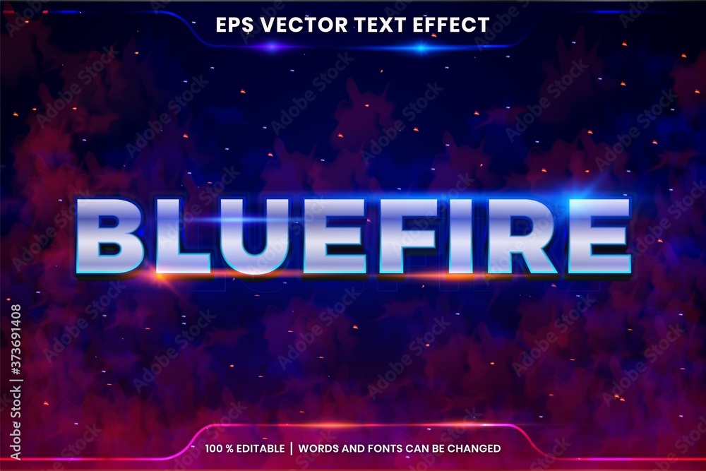 Text effect in 3d Blue fire words, font styles theme editable gradient ...