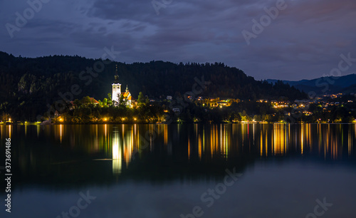 Evening blue hour at Bled lake in Slovenia