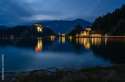 Evening blue hour at Bled lake in Slovenia © Taljat