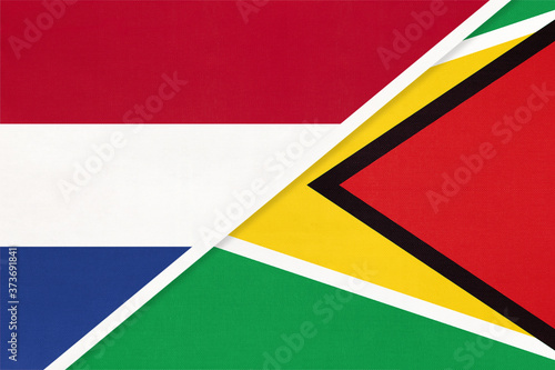 Netherlands or Holland and Guyana  symbol of national flags from textile. Championship between two countries.