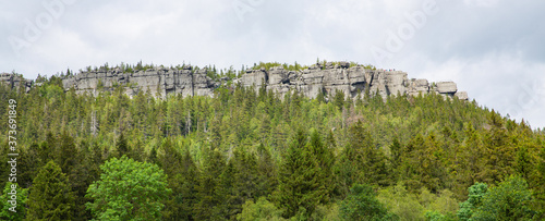 Beautiful table mountain in Gór Stolowych National Park, Giant Mountains, Silesia, Poland