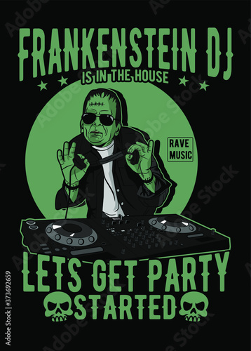 Vector illustration of Frankenstein DJ