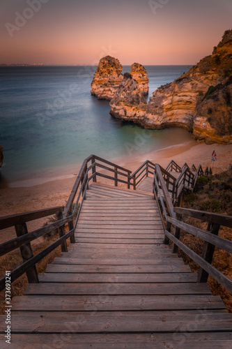 Coves and cliffs at Ponta da Piedade the most famous spot of Algarve region, in Portugal.