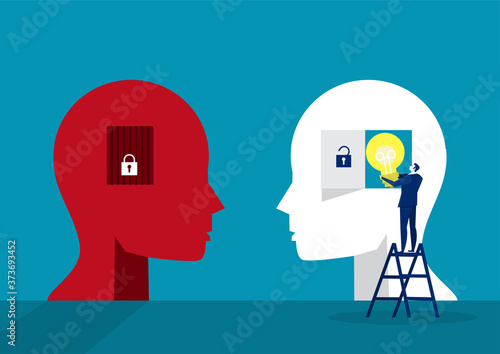businessman holding light bulb for put think growth mindset different fixed mindset concept vector