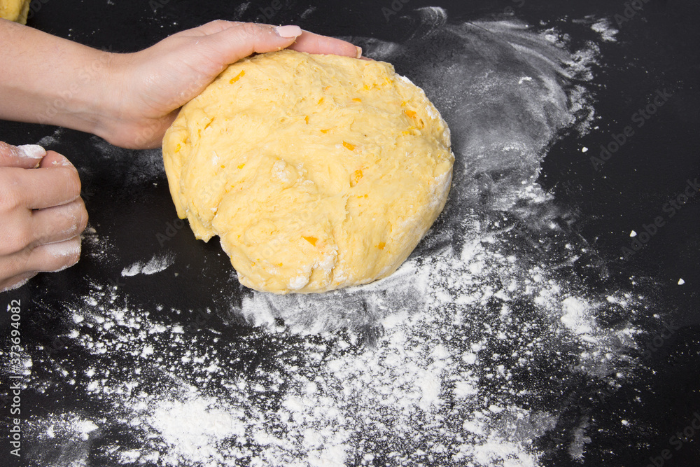 woman make dough for homemade bakery woman make dough for homemade bakery