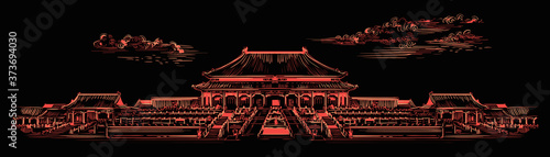 Red China hand drawing landmark 10