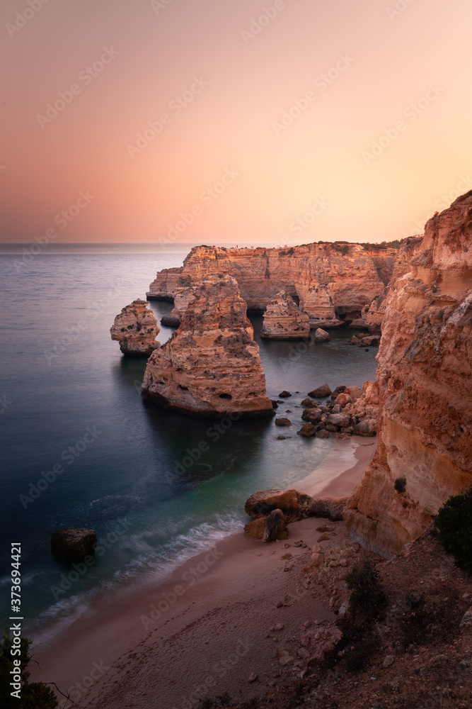 Praia da Marinha cove with the impressive cliffs at Algarve, Portugal.
