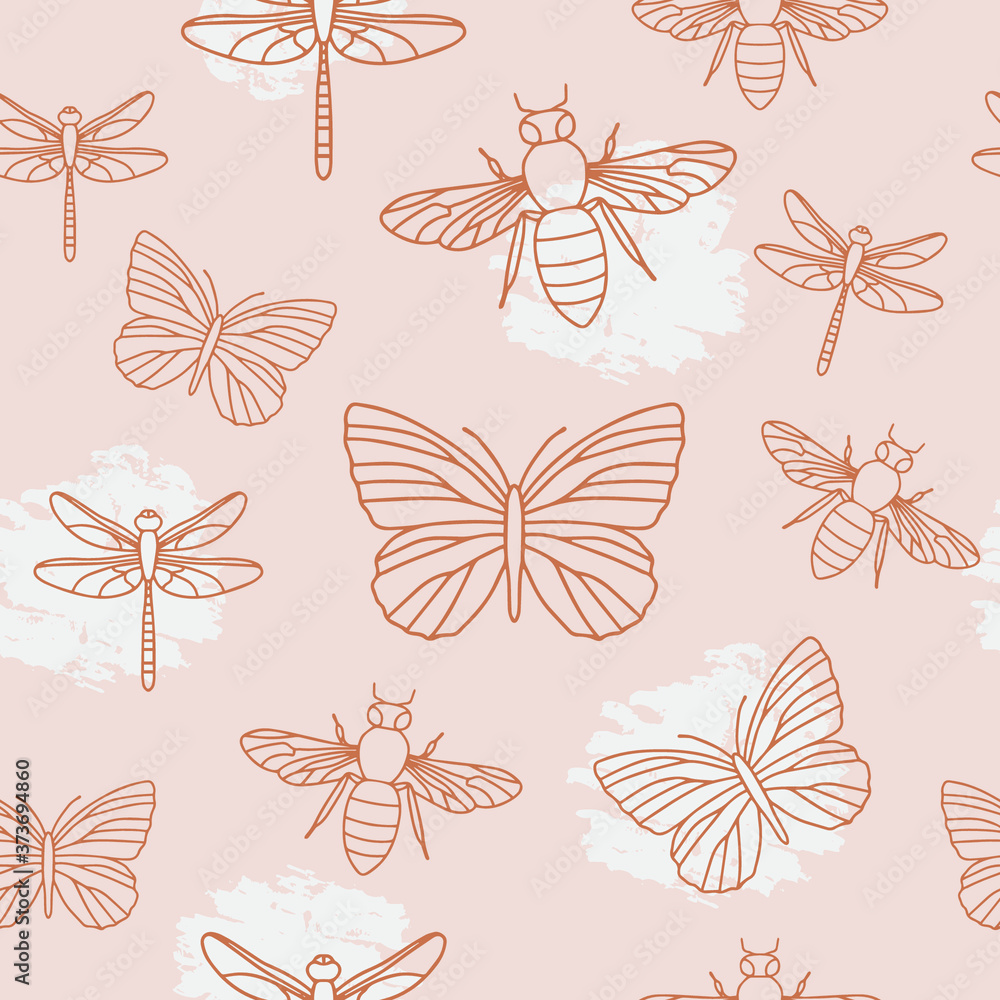 Seamless pattern with insects. Vector Illustration for fabrics or wallpapers.