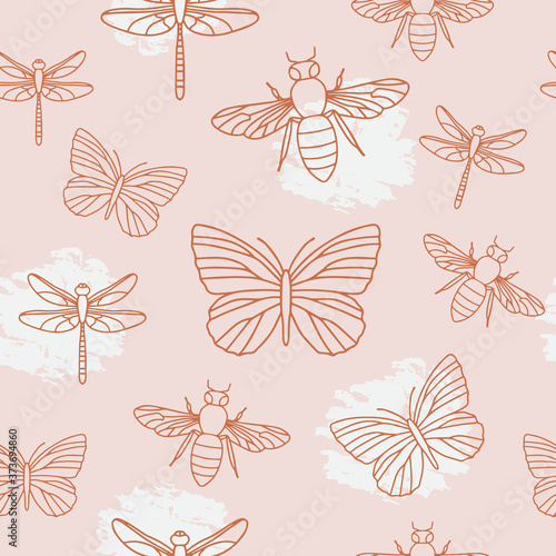 Seamless pattern with insects. Vector Illustration for fabrics or wallpapers. © Yulia Makhova