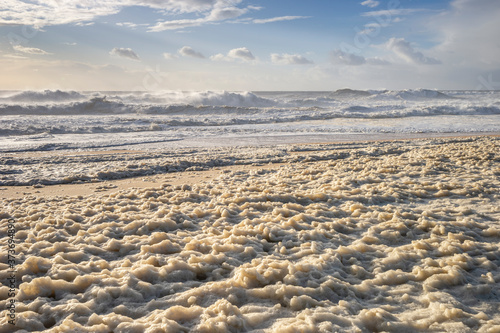 Restless sea at North Beach of famous Nazare  Portugal