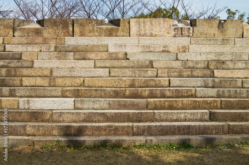 Stone wall of a Japanese castle. 