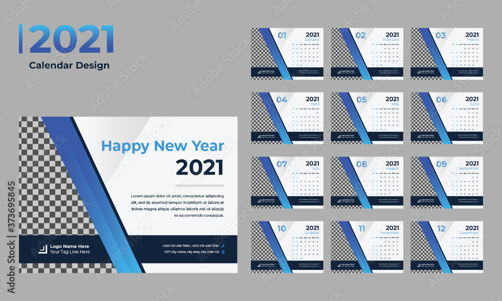 calendar 2021 design template desk calendar 2021 Vector 