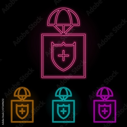 parachuting color neon set. Simple thin line, outline vector of drones icons for ui and ux, website or mobile application
