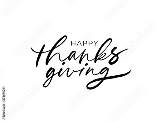 Happy Thanksgiving modern vector brush calligraphy. Hand drawn holiday typography or lettering for poster, banner, cards, badge etc. Give thanks hand painted lettering, elegant calligraphic script 