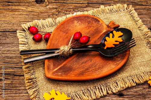 Autumn table setting for Thanksgiving or Halloween