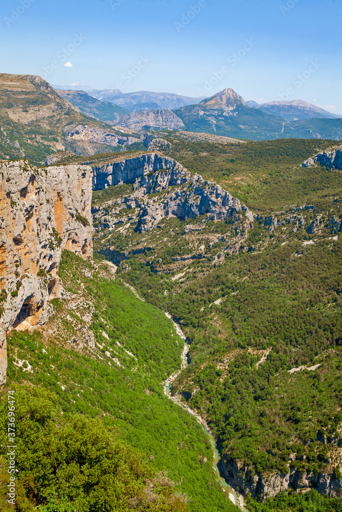 Verdon grand canyon with mountain river near Sainte Croix lake, Verdon Gorge, Provence in France