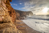 Restless sea at North Beach of famous Nazare, Portugal