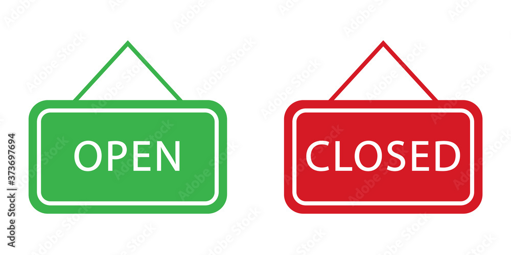 Conjunto de letreros abiertos y cerrados. Ilustración vectorial Stock ...