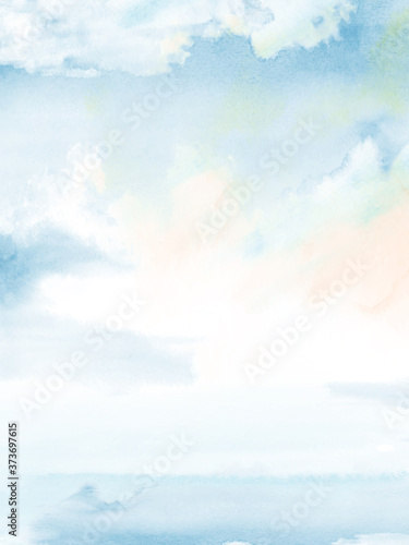 Blue sky cloudy and sea Abstract design watercolor nature background