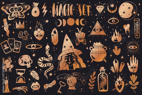 Magic icons doodles golden collection