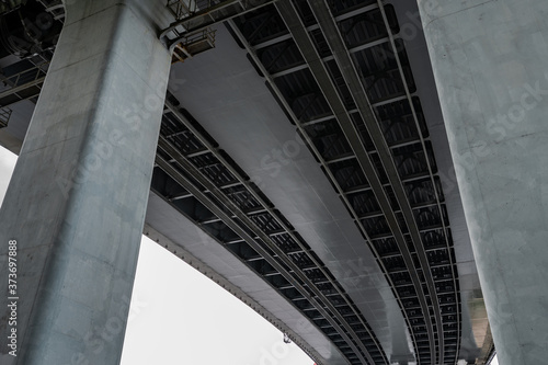 The metal construction of bridge, photo under the bridge