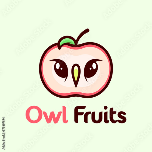 AN APPLE LOGO WITH OWL FACE CARTOON LOGO