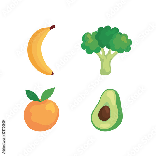 set of healthy fresh vegetables and fruits on white background vector illustration design