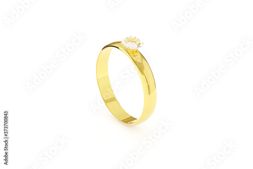 Gold and diamond ring isolated on a white background. 3d illustration.