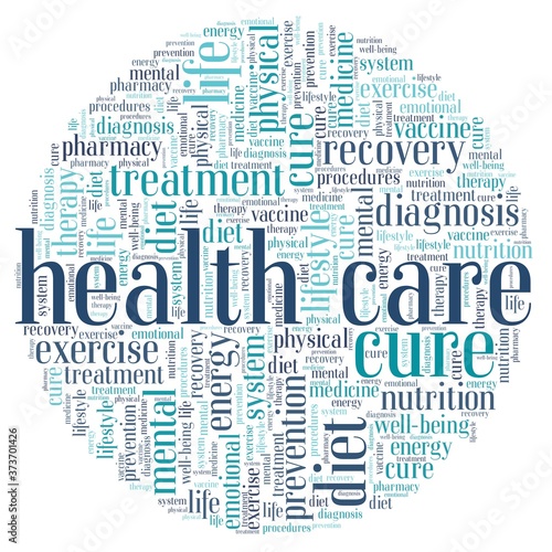 Health care vector illustration word cloud isolated on a white background.