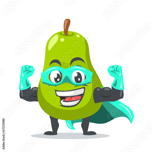 vector illustration of pear mascot or par character wearing super hero costume