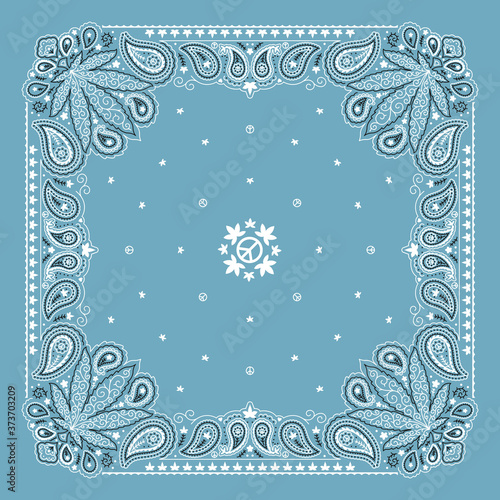 Bandanna Paisley Ornament Design with Cannabis Leaf